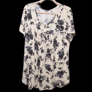 Floral Scoop Neck Short Sleeve Top - Cream & Black